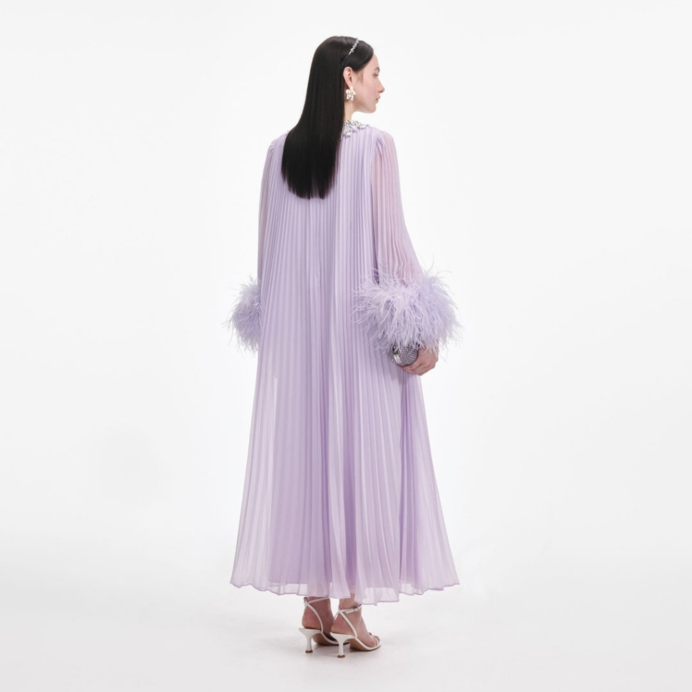 Self-Portrait Lilac Chiffon Feather Midi Dress - Picture 3 of 6